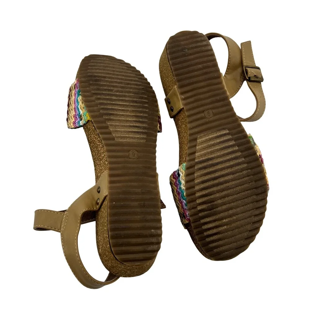 Boutique by Corkys Delano Womens‎ Tan Multi Color Woven Wedge Sandals Size 9